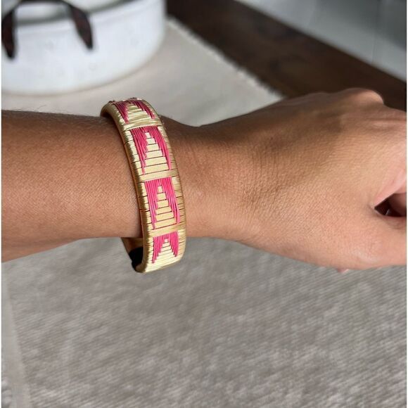 HANDCRAFTED Bracelet Earthy Aesthetic Gold Plate Cord Design With Pink Cord - Picture 2 of 6